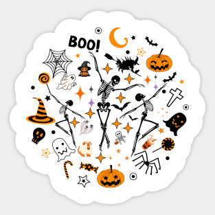 Skeleton funny dancing Halloween pumpkin Sticker